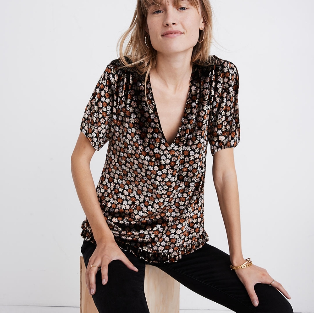 Madewell Foral Split Tulip Sleeve Top